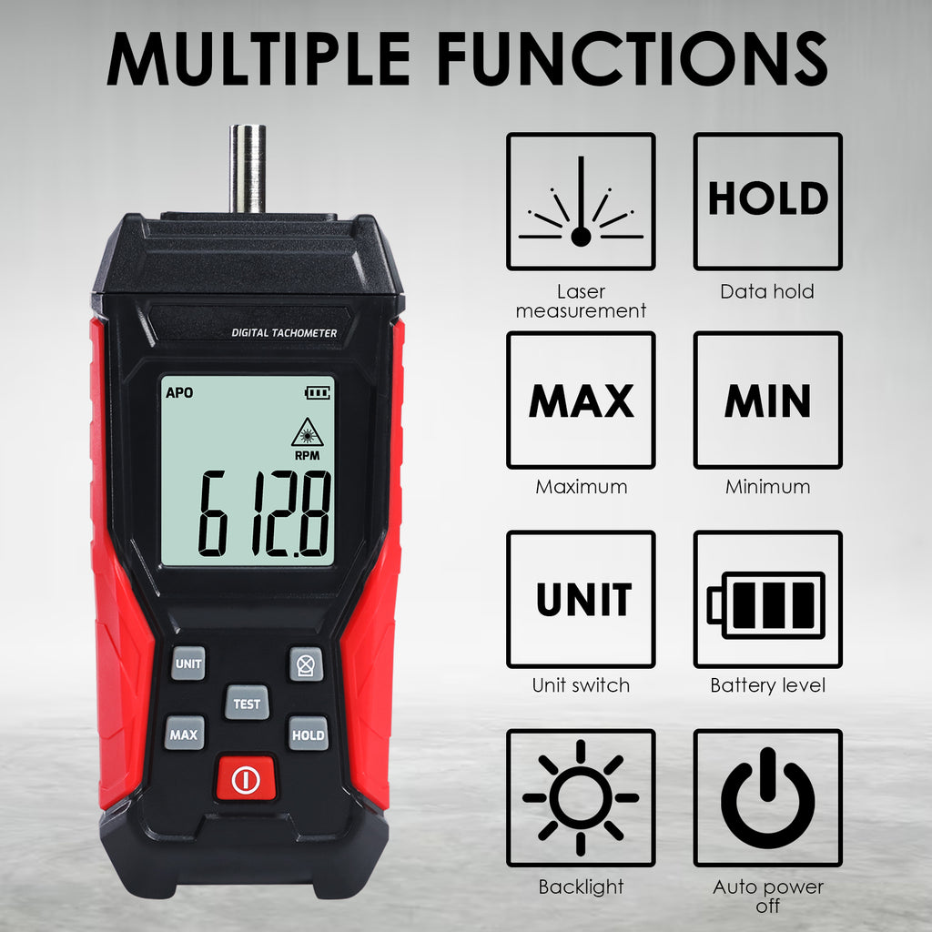 TK401PLUS Professional Non-contact/Contact Laser Tachometer Laser Photo Sensor Gauge Tester with HOLD/MAX/MIN Car Engine Machine Inspection Instrument