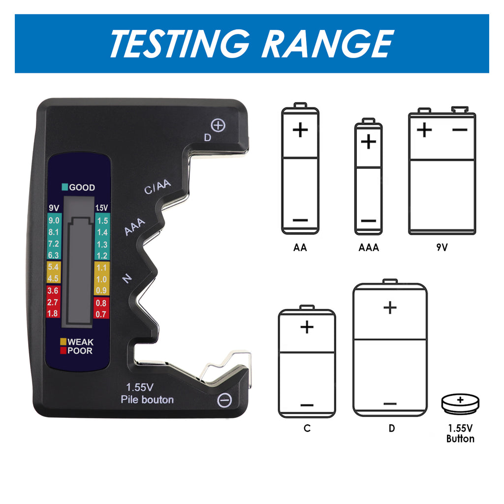 TK377PLUS Universal Battery Tester Checker for C AA AAA D N 9V 1.5V Button Cell Small Mini Batteries