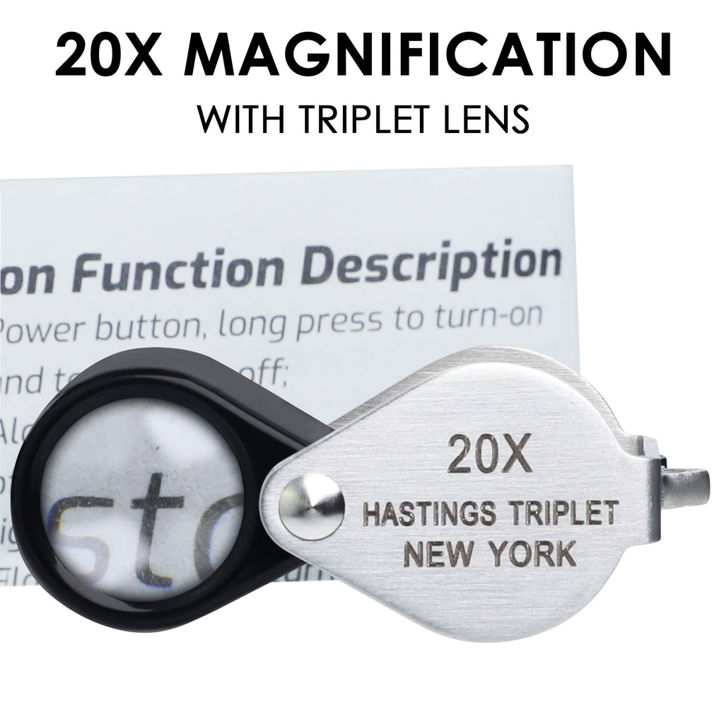 TK395PLUS High-quality Hasting Loupe 20x Magnification Jewelry Loupe Mini Stainless Steel Triplet Optical Glass for Stamp & Coin Collector, Watch & Circuit Board Repair