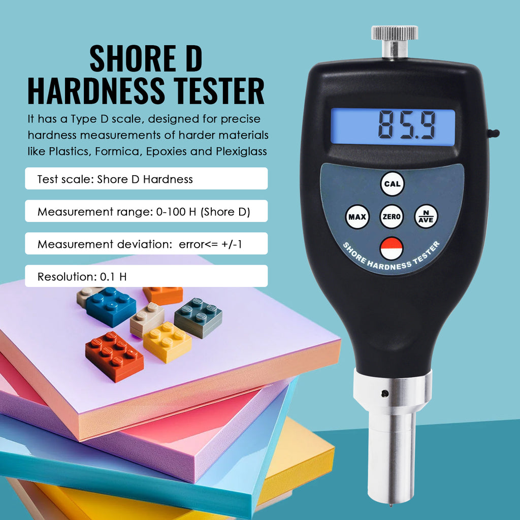 Digital Shore D Durometer Hardness Tester - 0-100HD For Rubber, Plastic & Tire Testing