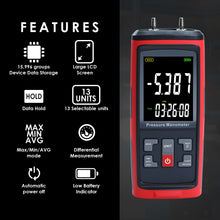 TK420PLUS Handheld Differential Manometer Pressure Gauge Tester 13 Pressure Units Data Record and Alarm Function for HVAC System, Pneumatic Machine, Compressor etc. Digital Colored Display