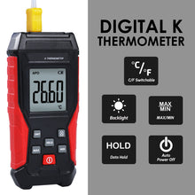 TK418PLUS_1P K-Type Thermocouple Thermometer -200~1372°C (-328~2501°F) Meter Temperature Range with Wired and Stainless Steel Probe, Backlight Function