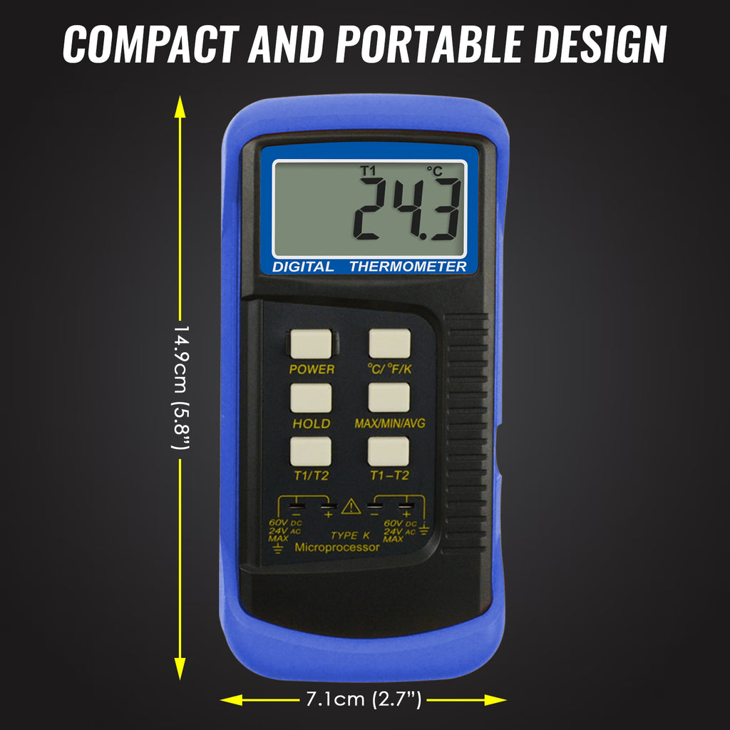 DANOPLUS Digitale K-Type thermokoppeltemperatuurthermometer met Dual Channels 4 Thermokoppels (bedraad en roestvrij staal), -50 ~ 1300 ° C (-58 ~ 300 ° F) Handheld Hoge Nauwkeurigheidstemperatuurmeter DANOPLUS Digitale K-Type thermokoppeltemperatuurthermometer met Dual Channels 4 Thermokoppels (bedraad en roestvrij staal), -50 ~ 1300 ° C (-58 ~ 300 ° F) Handheld Hoge Nauwkeurigheidstemperatuurmeter