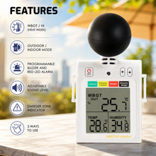 TK296PLUS Heat Stress Meter with Dangerous Level Indicator Audible Alarm Wearable WBGT (Wet Bulb Globe Temperature)+ HI (Heat Index) Checker
