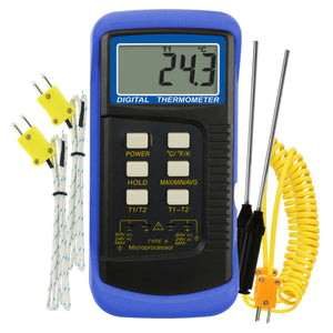 TK315PLUS_2P Wired & Stainless Steel Thermocouple Probe Digital 2 Channel K-Type Thermometer Kelvin Scale Dual Temperature T1-T2 Measurement Tester-Tekcoplus Ltd.