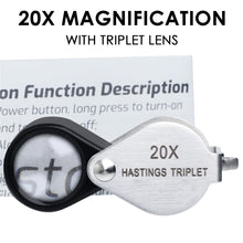 TK395PLUS High-quality Hasting Loupe 20x Magnification Jewelry Loupe Mini Stainless Steel Triplet Optical Glass for Stamp & Coin Collector, Watch & Circuit Board Repair