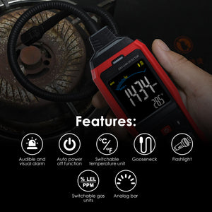 TK398PLUS Natural Gas Detector Portable Gas Sniffer Gas Leak Tester Locating Propane, Methane, Natural Gas, and Combustible Gas Leak 8" Gooseneck Sensor for Home and RV with Flashlight, Buzzer, Light Indicator