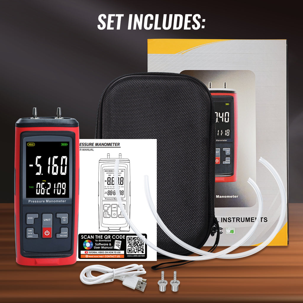 thumbnail image 2 of AUTOOL Digital Dual Input Manometer For HVAC Gas Pressure Test - 100 Group Storage 2 of 6