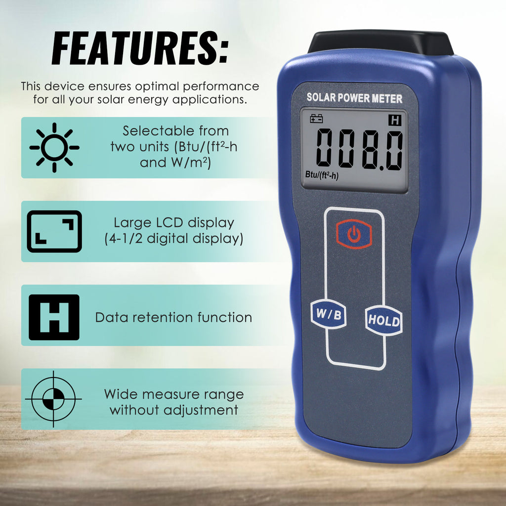Lichtmeter, Solar Power Meter Digitale Solar Irradiance Meter Zonne Lichtmeter, Solar Power Meter Digitale Solar Irradiance Meter Zonne
