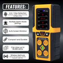 TK434PLUS Gas Monitor Ex, O2, CO, H2S Gas Leak Detector Natural Methane Gas Sniffer with Audio, Visual and Vibration Alarm