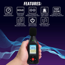 TK441PLUS Sound Level Meter Datalogger SPL Decibel Monitor Tester Record up to 43,000 Data, A/C Weighting, 3-Colored Alarm with Line Chart Display