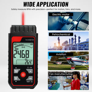TK455PLUS Non-Contact Tachometer 2.5~99999RPM with Analog Bar Scale and Alarm Function for Machinery Car Motor Engine Tool High Precision Measurement