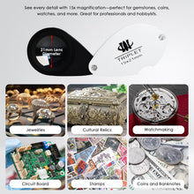 TK459PLUS 2-in-1 15X Magnification Gem Tool Jadeite Filter Magnifier Loupe for Authenticity Checking of Gemstone, Diamonds, Jewelry, Coins, Stamps & Antiques