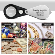 TK462PLUS Magnification Loupe 2-Type Magnifier 10X and 25X Jeweler Loupe Durable Stainless Steel for Jewelers, Watchmakers, Coin/Stamp collector, Antique Identification