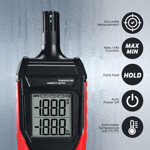 TK483PLUS Digital Thermometer Hygrometer – Backlight, Max/Min, °C/°F Switch, Humidity & Temperature Meter with Data Hold, Auto-Off, Batteries & Pouch Included