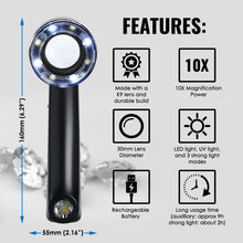 TK521PLUS 10X Jewelers Loupe with LED & UV Light – K9 Glass Lens, 30mm Diameter, USB-C Rechargeable Magnifier for Gems, Coins, Stamps & PCB Inspection