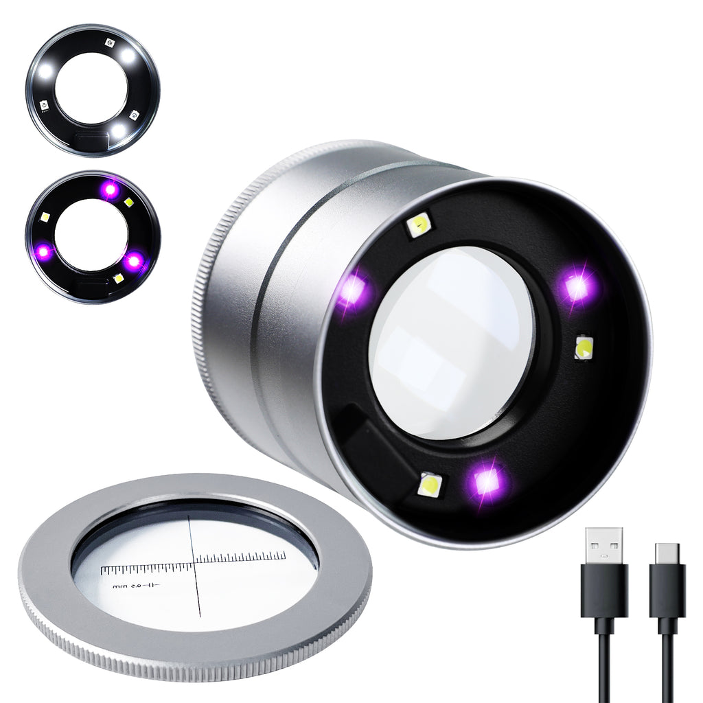 TK522PLUS Professional 10X Magnifying Loupe with White & UV LED Light ...