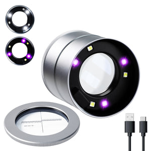 TK522PLUS Professional 10X Magnifying Loupe with White & UV LED Light – Adjustable Focus Precision Tool for Jewelers, Coin, Watch Repair, Reading etc-Tekcoplus Ltd.
