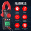 TK523PLUS Digital Clamp Meter – AC/DC Multimeter with Non-Contact Voltage, Capacitance, Resistance, Frequency, Diode & Temperature Testing for Electricians & HVAC