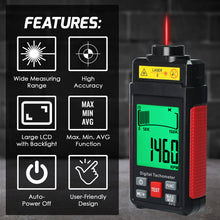 TK524PLUS High-Precision Digital Tachometer – Non-Contact RPM Laser Tester with MAX/MIN/AVG, Photoelectric Sensing, 10–99,999 RPM Range