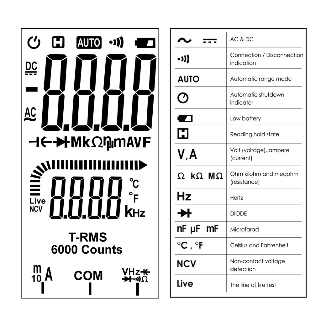 TK318PLUS Digital Multimeter 4.7-inch LCD Screen NCV Measurement Capacitance Resistance AC/DC Voltage Current Diode Automatic Range Electrical Testing Tool with Backlight - Tekcoplus