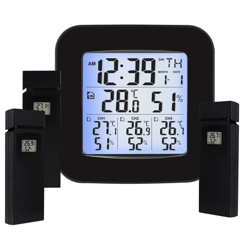 WSTK-85 Digital Weather Station Thermometer Hygrometer 3 Indoor/ Outdoor Wireless Sensors