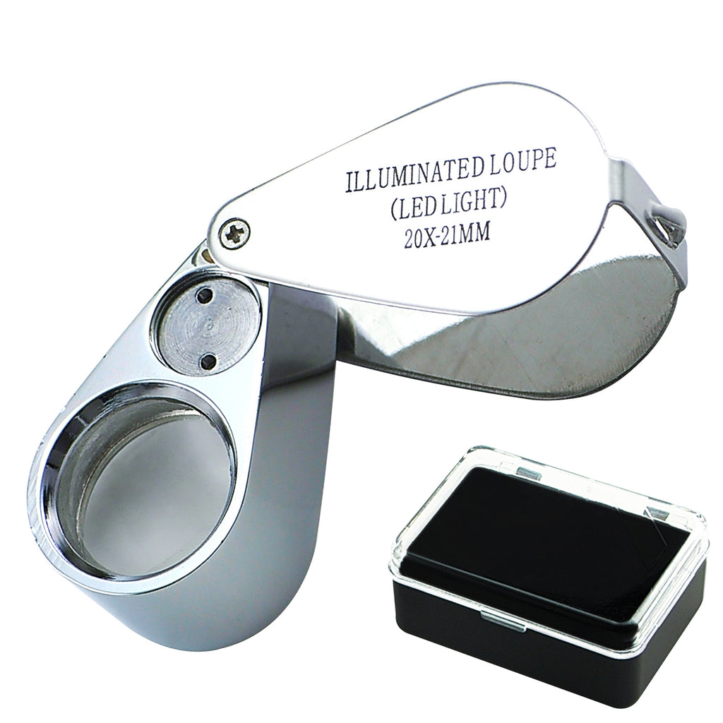 GSTK-783XX Optical Glass Magnifier 20x Magnification Magnifying LED Light Jeweler Loupe Gemstone
