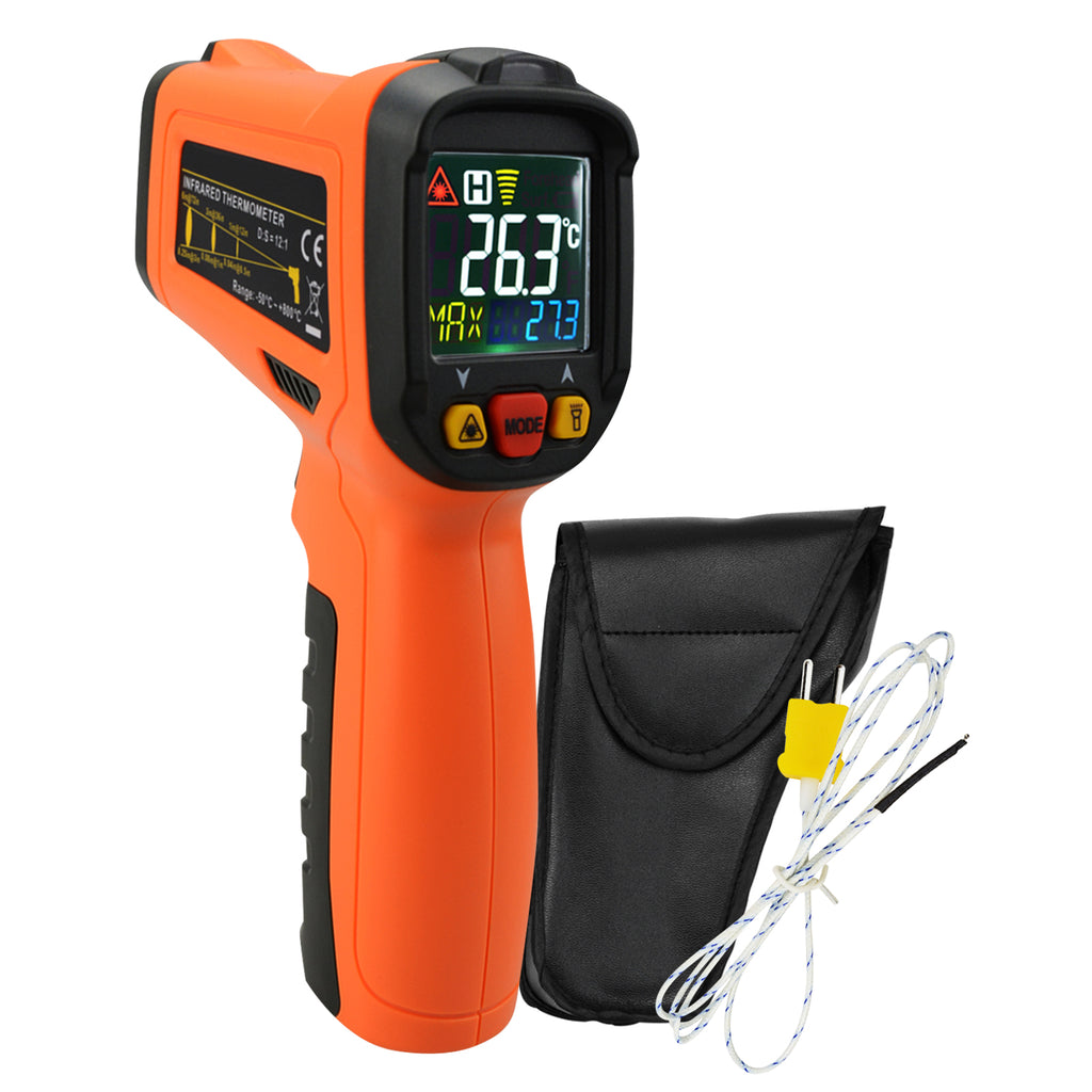 THTK-222 Digital Infrared Laser Thermometer K-Type Thermocouple -50~800°C / -58~1472°F Color Display