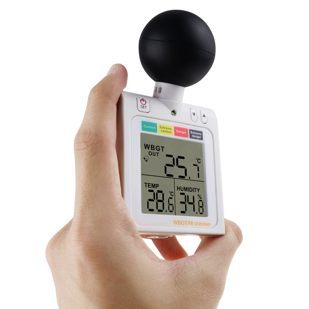 TK296PLUS Heat Stress Meter with Dangerous Level Indicator Audible Alarm Wearable WBGT (Wet Bulb Globe Temperature)+ HI (Heat Index) Checker
