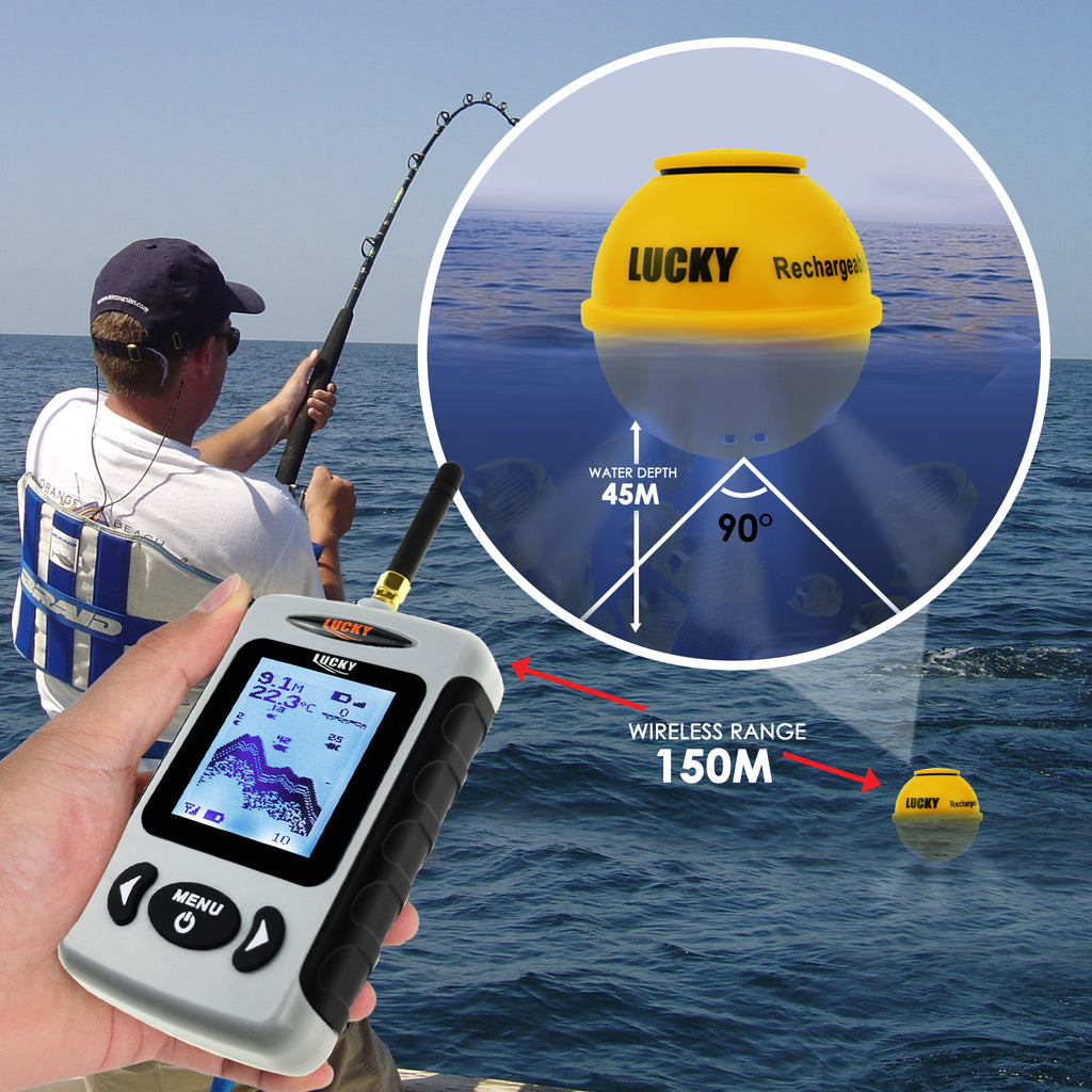 FFW-718LA LUCKY Wireless Fish Finder 45m (147ft) Depth 150m (492ft) Fishfinder Attractive Sensor-Tekcoplus Ltd.