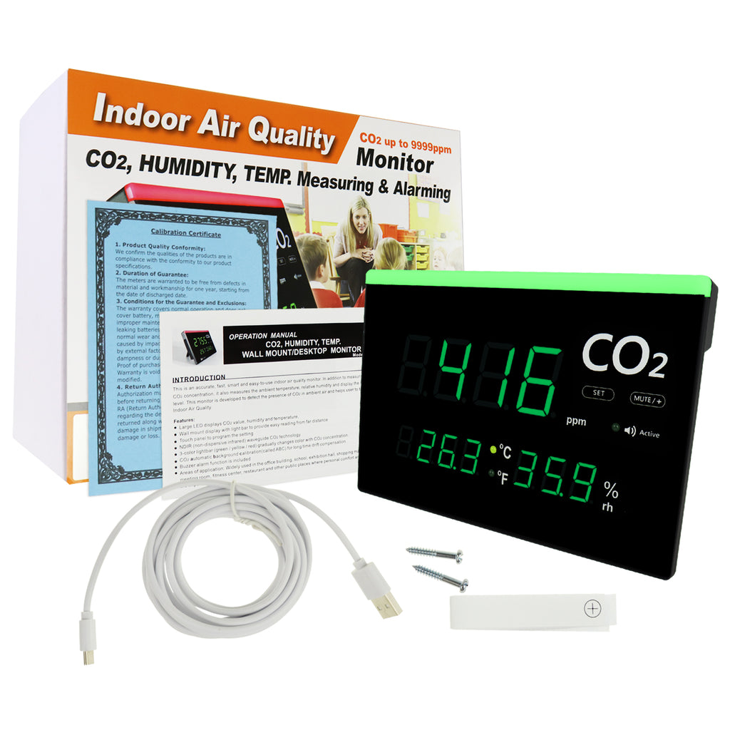 TK317PLUS Indoor Air Quality Monitor Visual and Audible Alarm Accurate Mountable Real-time CO2 Temperature & Humidity Measurement