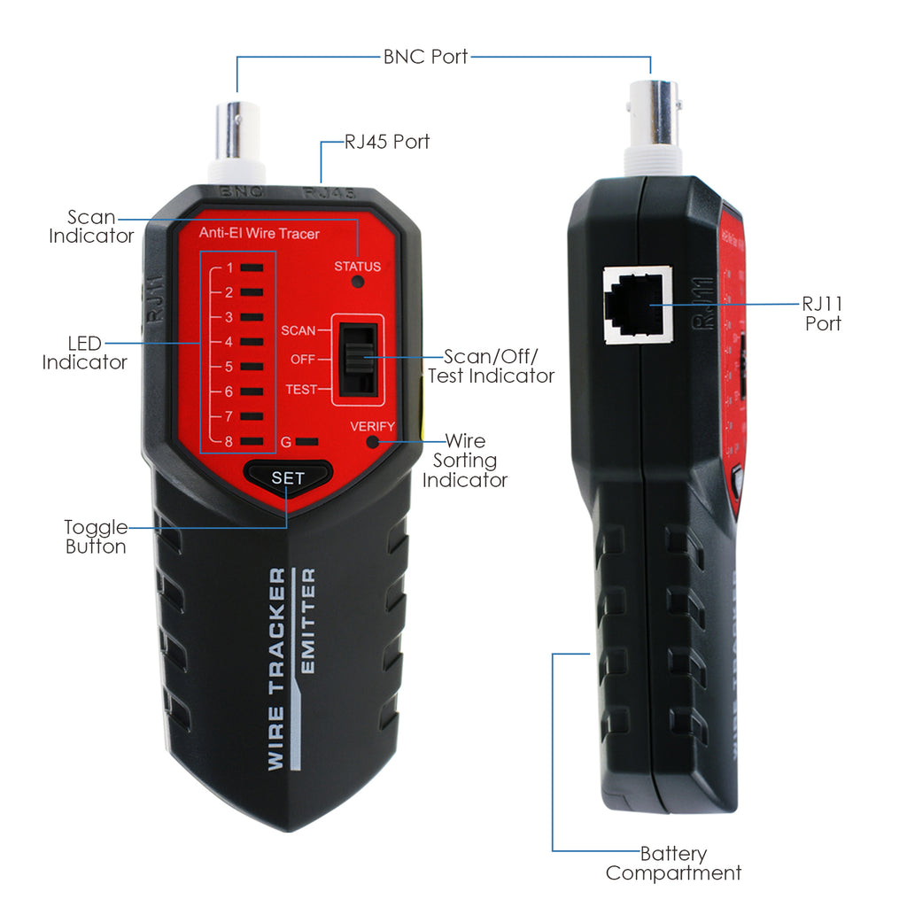 CTTK-712 RJ45 RJ11 BNC Wire Tracker Locator - Wire Sorting Hunting ...