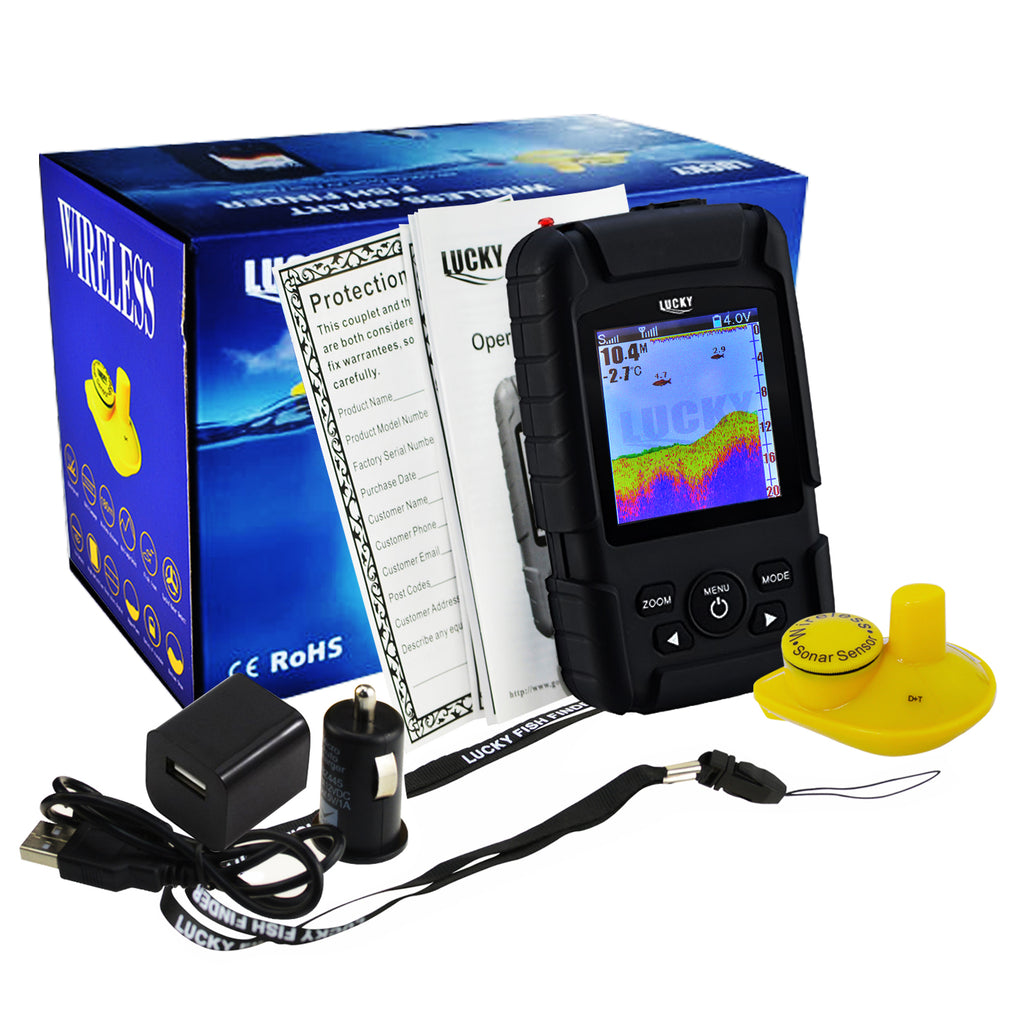 are fish finders waterproof FF-718LIC-W LUCKY Rechargeable Colored LCD Fish Finder Detector 100m (328ft) Wireless Sonar Sensor