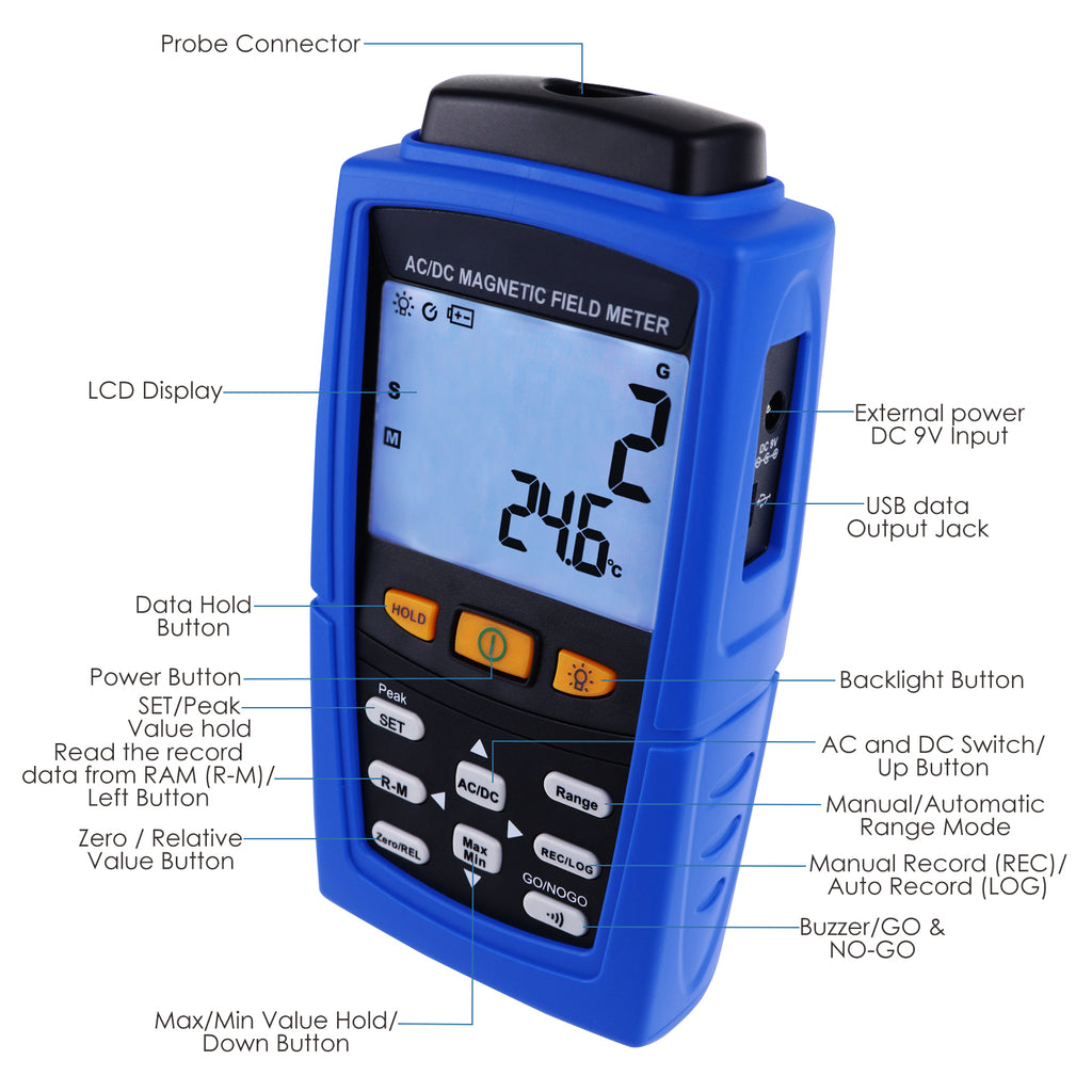 TM-197 Digital AC / DC Magnetic Field Meter Gaussmeter Teslameter