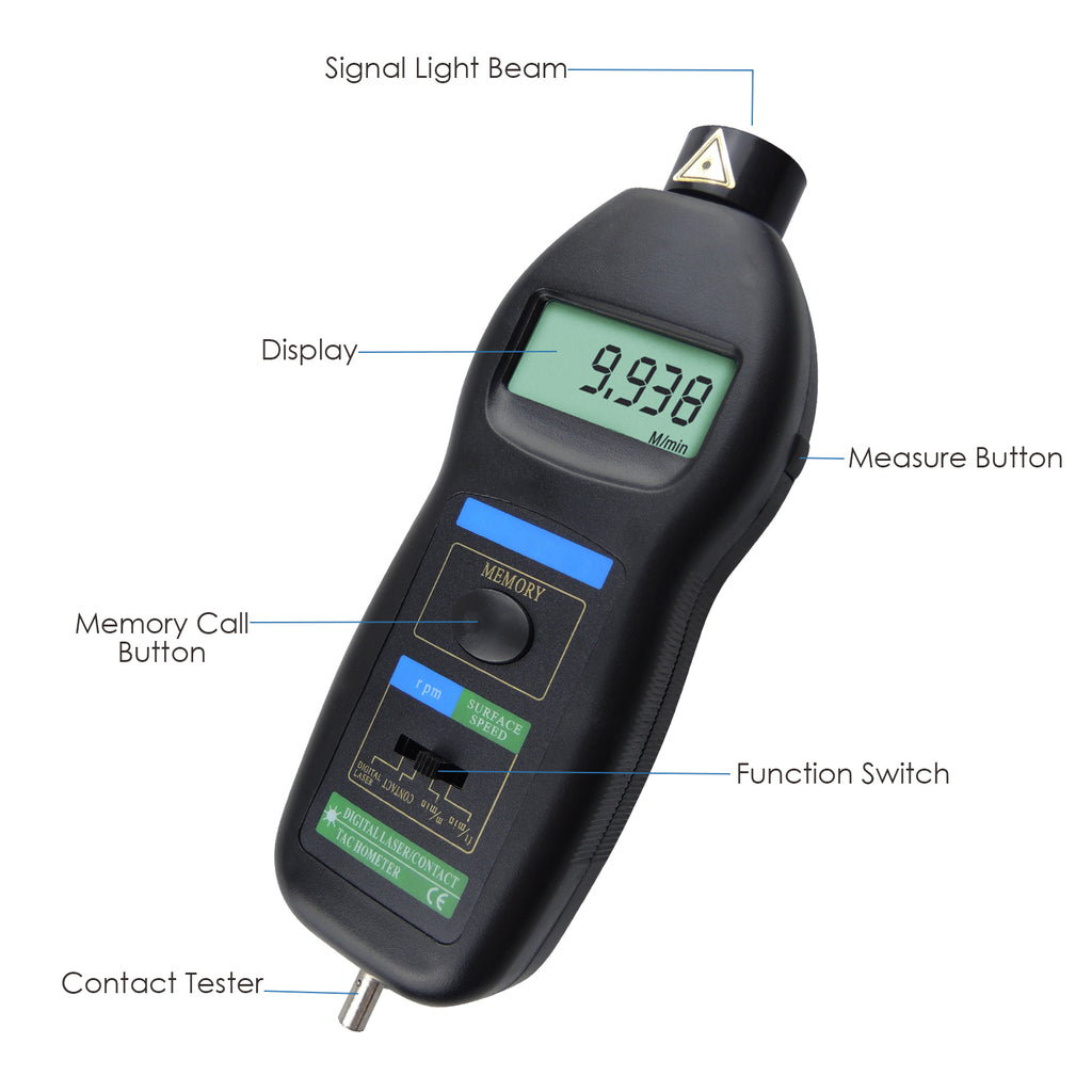 TATK-829 Digital Contact and Non-Contact Tachometer Laser / Photo / w/ ft &  m/min RPM Auto Ranging - Tekcoplus Ltd.