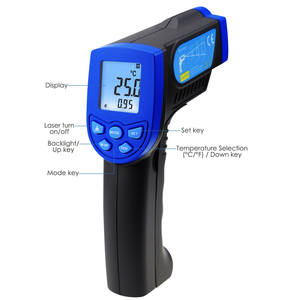 THTK-805 Digital 50:1 IR Laser Thermometer 0.1~1 EM Pyrometer 2462 °F -  Tekcoplus Ltd.