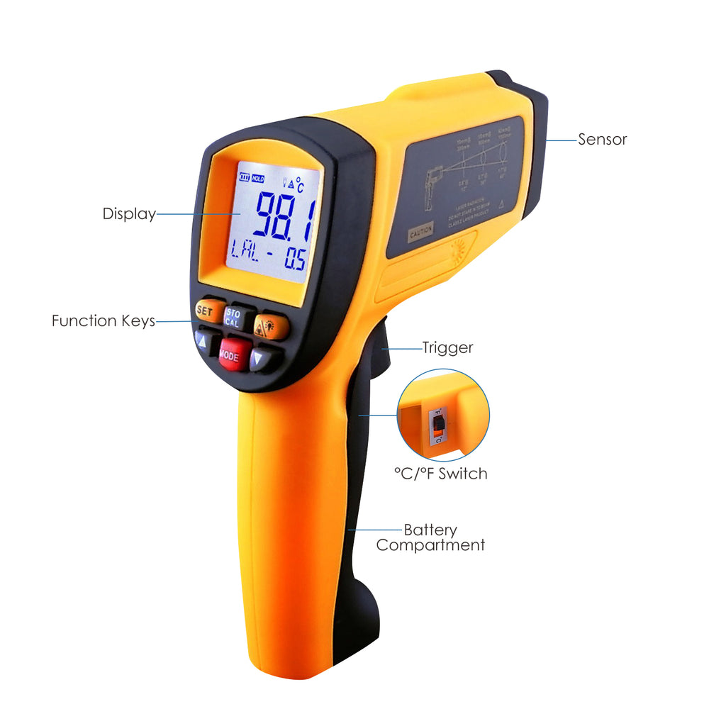 Laser Infrared Thermometer Gun with Data-Storage, High Heat Temperature Reader Gun Settable High & Low Temp Alarm Laser Temperature Gun -58°F to