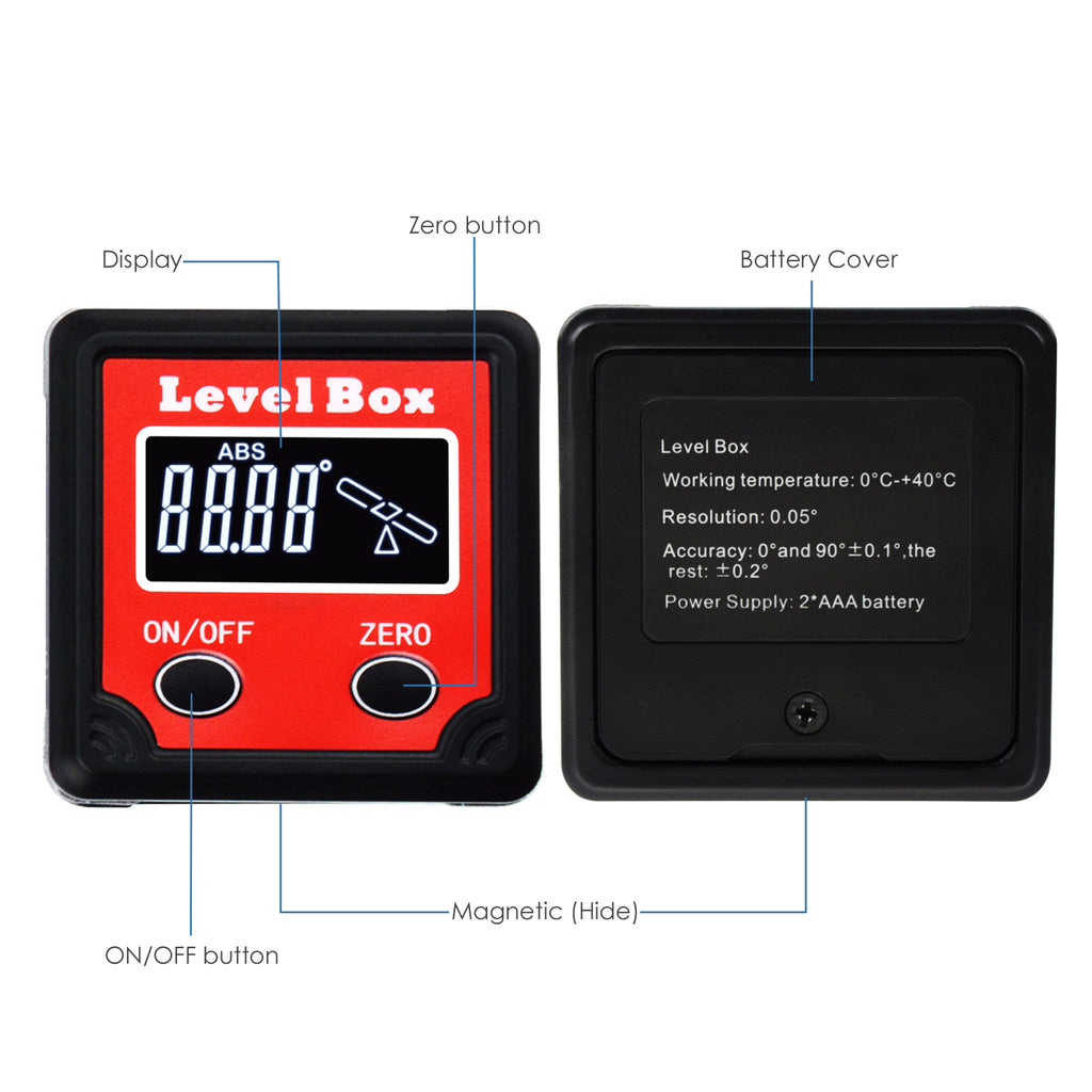 TEK-260 Digital Bevel Box Angle Measurement Tool with Magnetic Base 0.05° Resolution Pre-calibrated