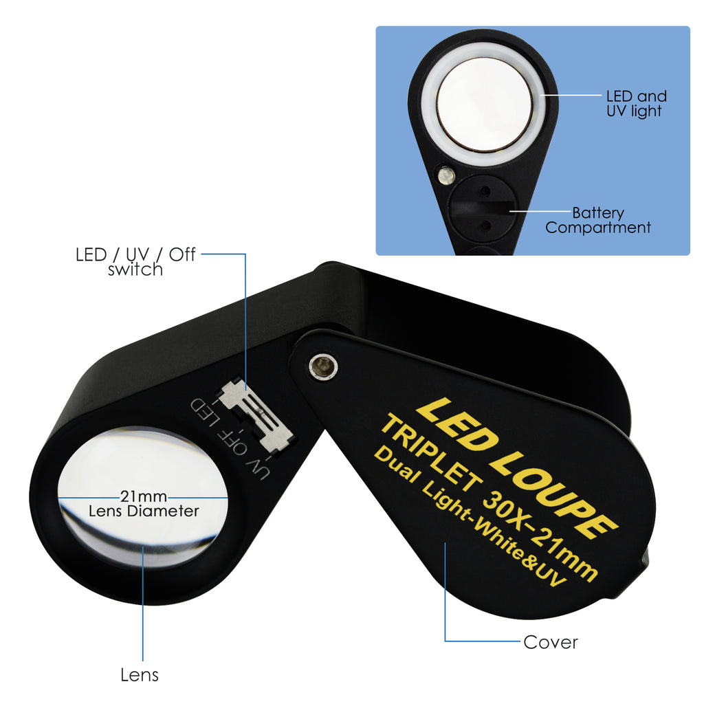 Loupe optique,Loupe avec lumière LED, Base métallique, diamant, jadéite, anneau d'identification Loupe optique,Loupe avec lumière LED, Base métallique, diamant, jadéite, anneau d'identification