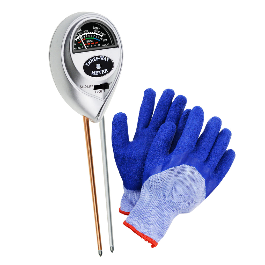 TEK-257S_GLOVE Soil pH, Moisture & Light Meter 3-in-1 Tester Long Sensor Probe with Gloves