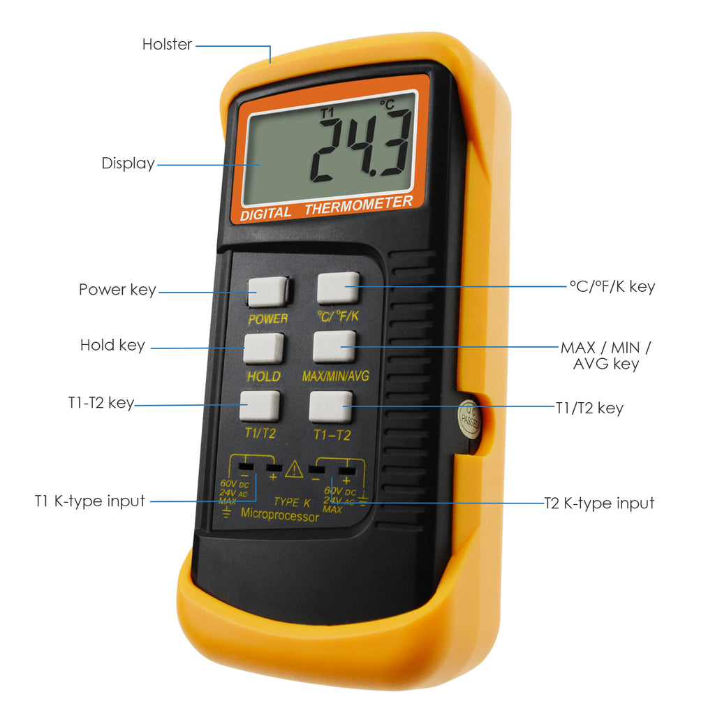 Thermocouple Thermometer Digital 2 Sensors & Probe Measurement Test Meters