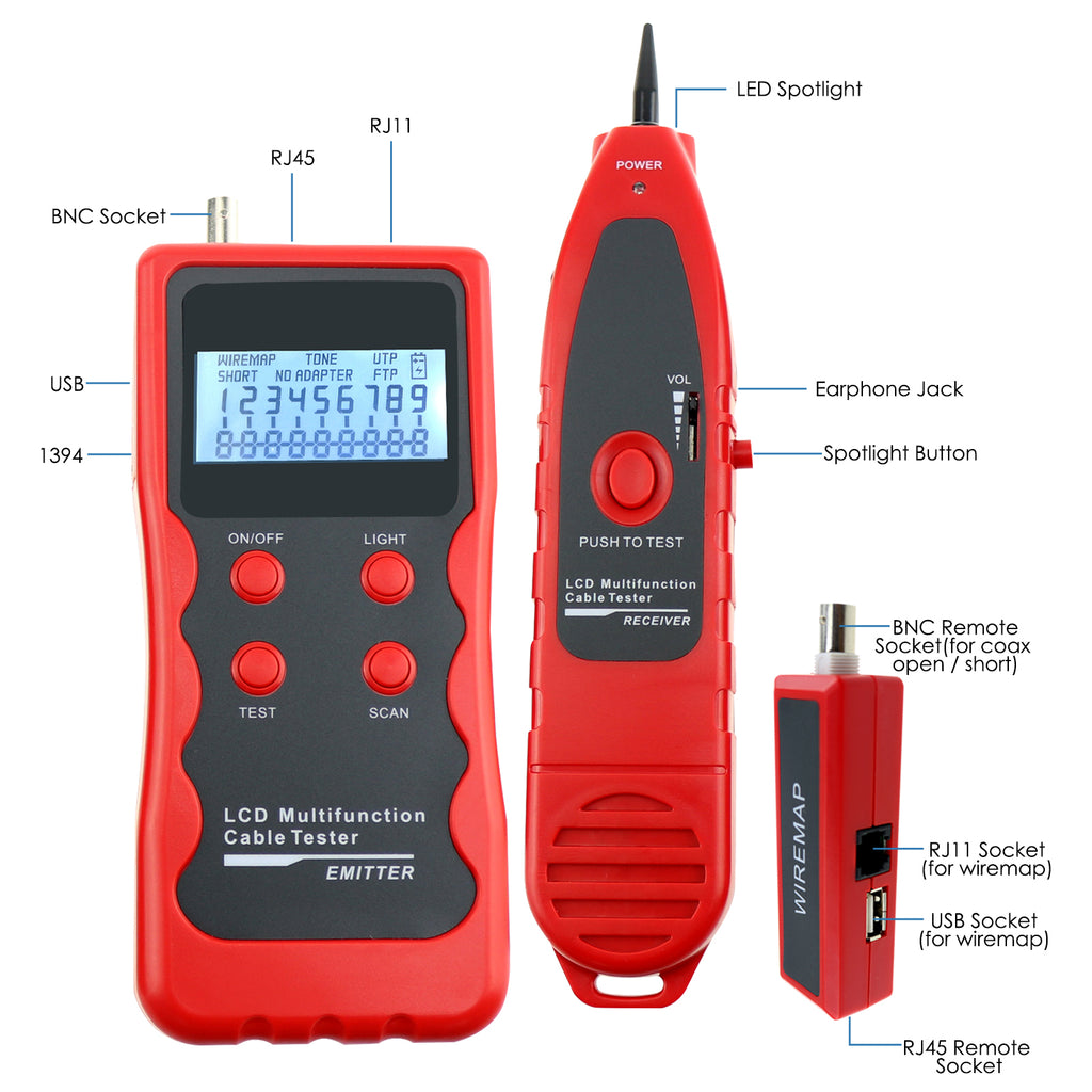CTTK-53 Network Cable Tester RJ45 RJ11 BNC 1394 Line Phone Wire Tracker-Tekcoplus Ltd.