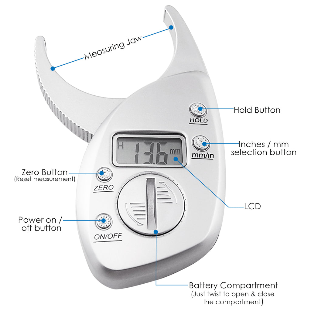 Digital Body Fat Caliper Skin Fold Thickness Weight Measurement