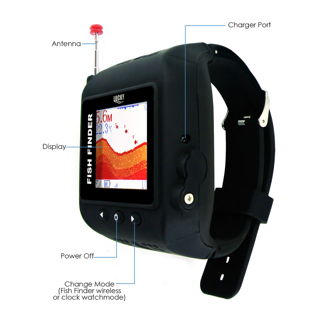 FF-518 LUCKY Wrist Watch Wireless 45m Colored Fish Finder with Clock Mode Fish Detector-Tekcoplus Ltd.