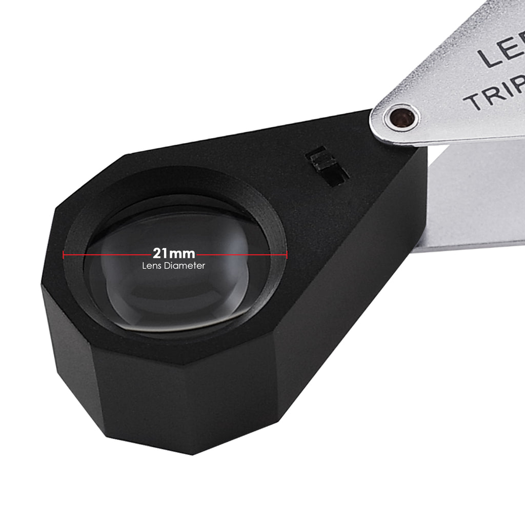 Gain Express 20X 21mm Loupe Jeweler Magnifier LED UV Triplet Lens Magnifying Gem Optical Tool Foldaway Pocket Black Frame for Inspecting Diamonds