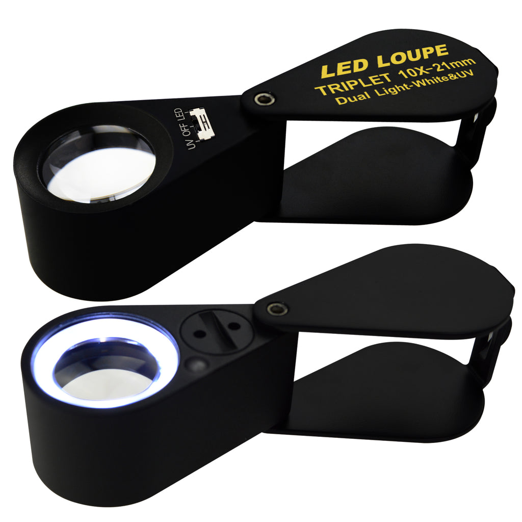 10x, LED & UV light Jewelers Loupe Large 25mm Doublet Lens ideal