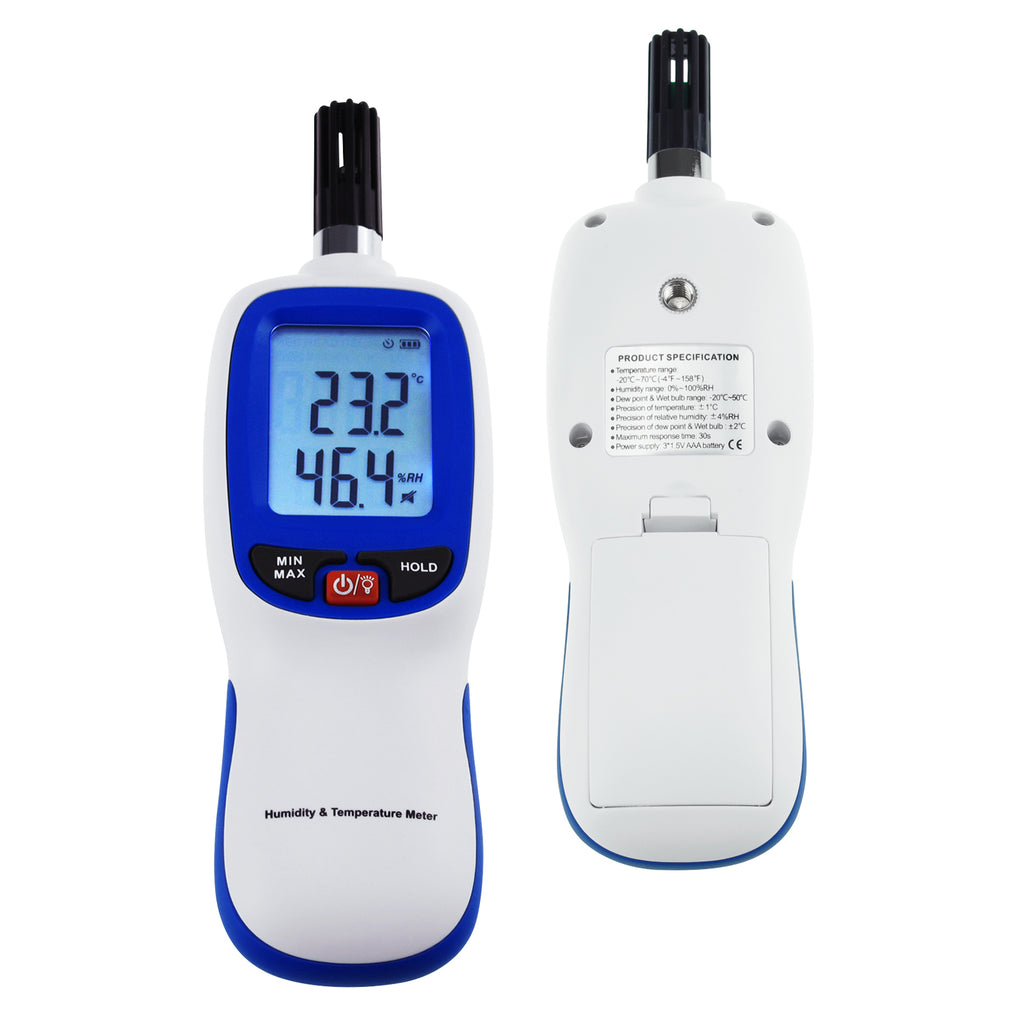 Temperature and Humidity Gauge Meter with Backlight Digital Psychrometer  Thermometer Hygrometer Dew Point and Wet Bulb Temperature Battery Included