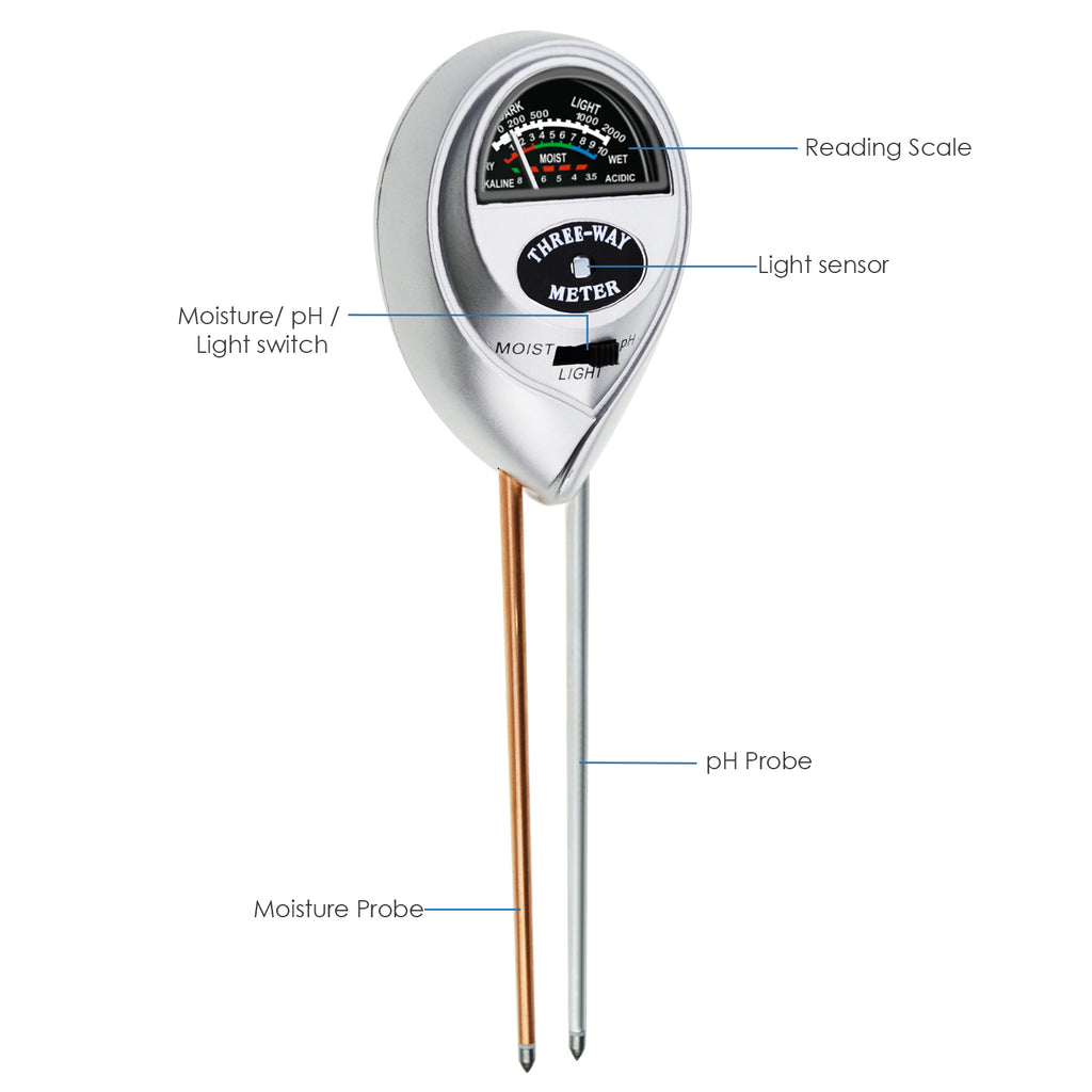 soil moisture & ph meter TEK-257 Soil pH / Moisture / Light Meter Long Sensor Probe Acid Alkaline Level Tester