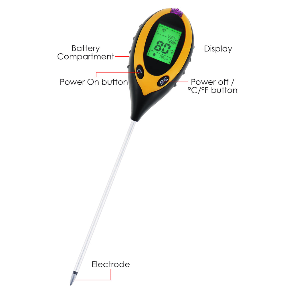 Digital Soil Thermometer 4-in-1 Soil Tester Soil Thermometer/Light/Air  Temperature/Air Humidity Meter Digital Soil/Plant Environment Survey  Instrument