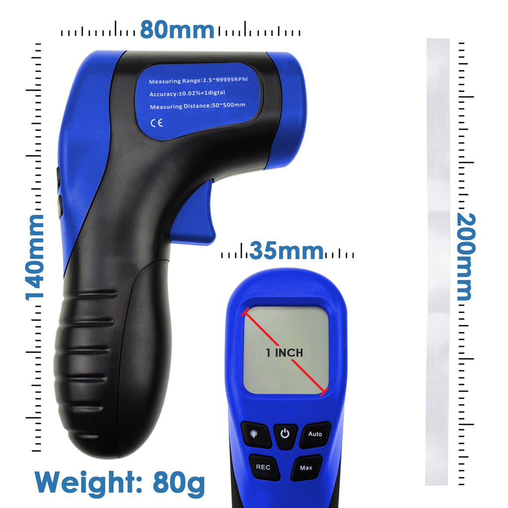TATK-187 Digital Laser Non-Contact Tachometer Handheld Rotational Speed Measuring Gun, 2.5-99999 RPM-Tekcoplus Ltd.